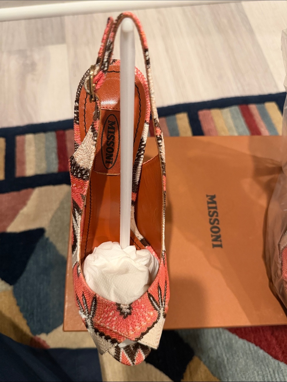 Missoni Coral and Cream Patterned Slingback Heels